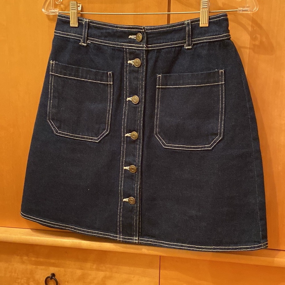 POP SUGAR size 6 denim skirt/retro/60s/70s deep blue denim high waist MOD y2k